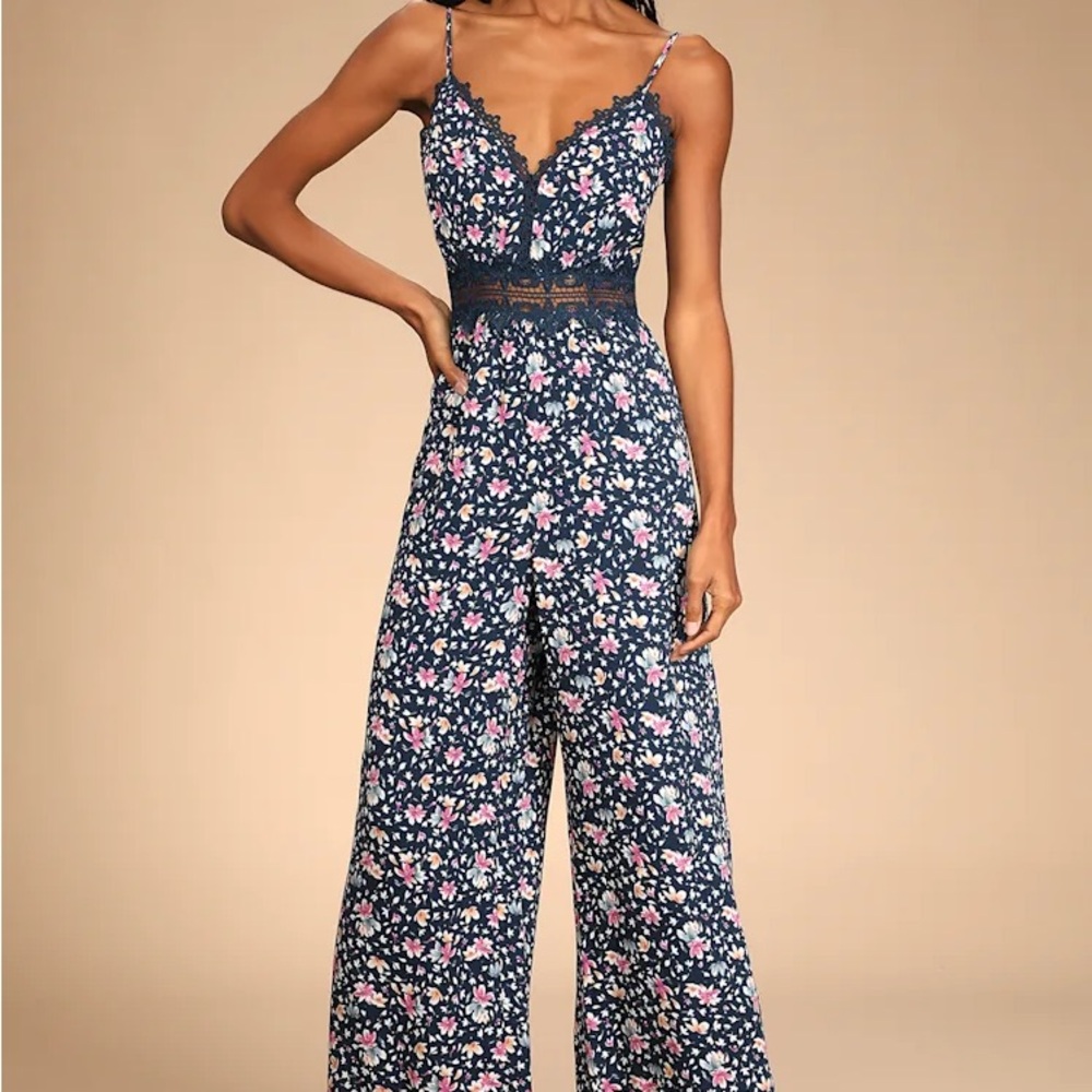 Bloom Appeal Navy Blue Floral Print Culotte Jumpsuit